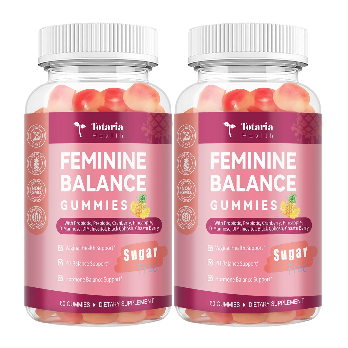 Totaria Feminine Balance Gummies bottle front view (60 count)