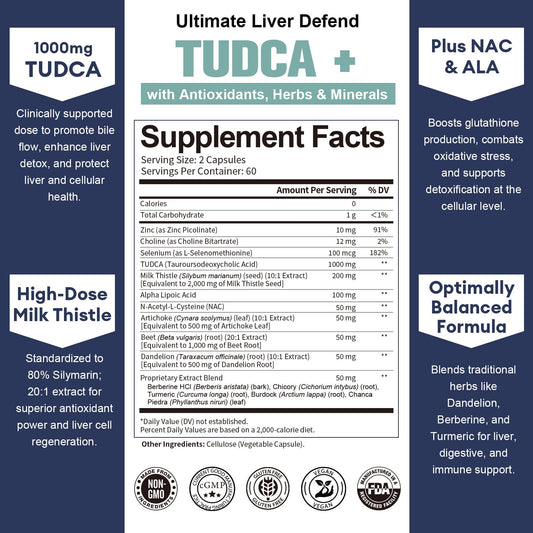 Front view of Totaria TUDCA liver support bottle