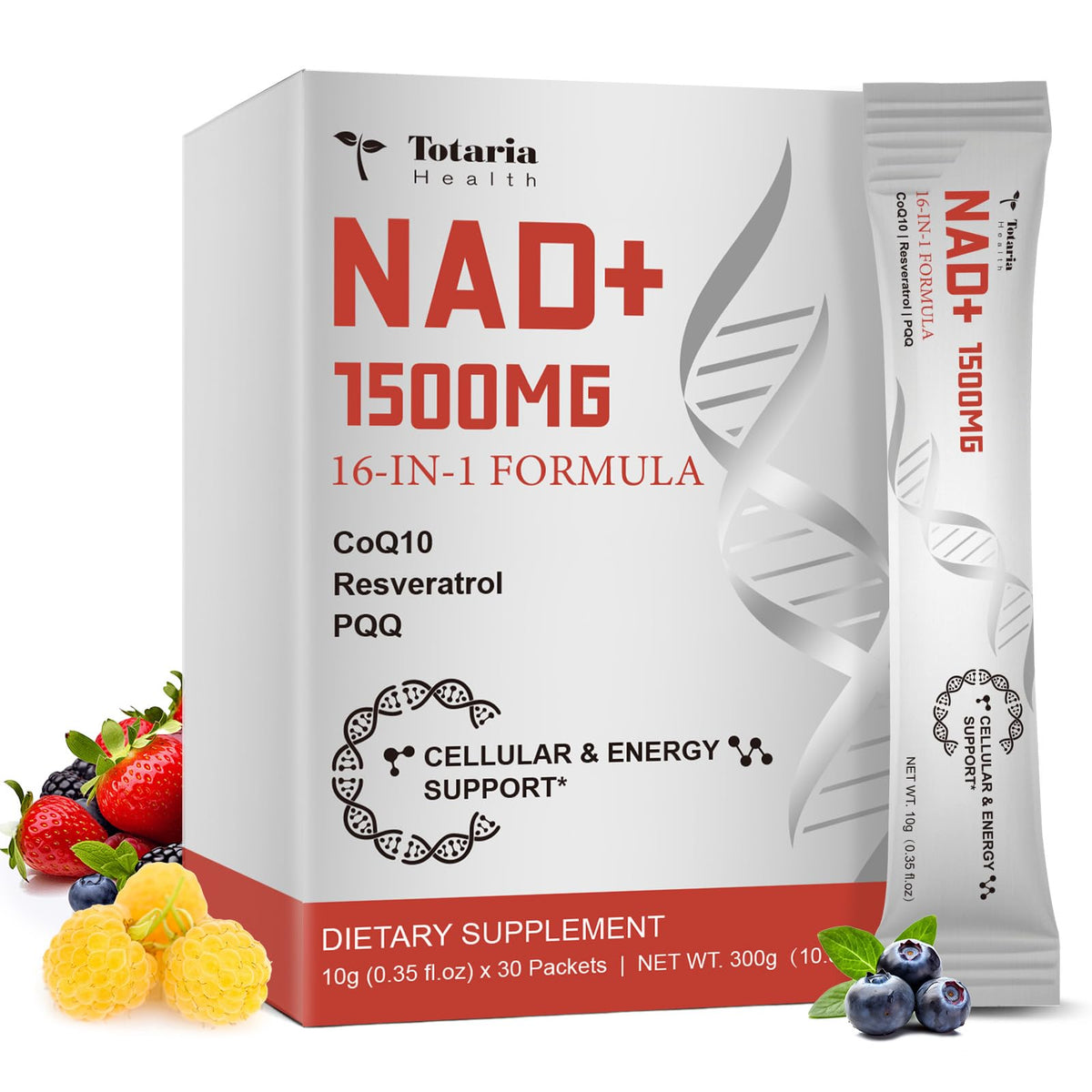 Single NAD+ liquid sachet showing 1500mg potency