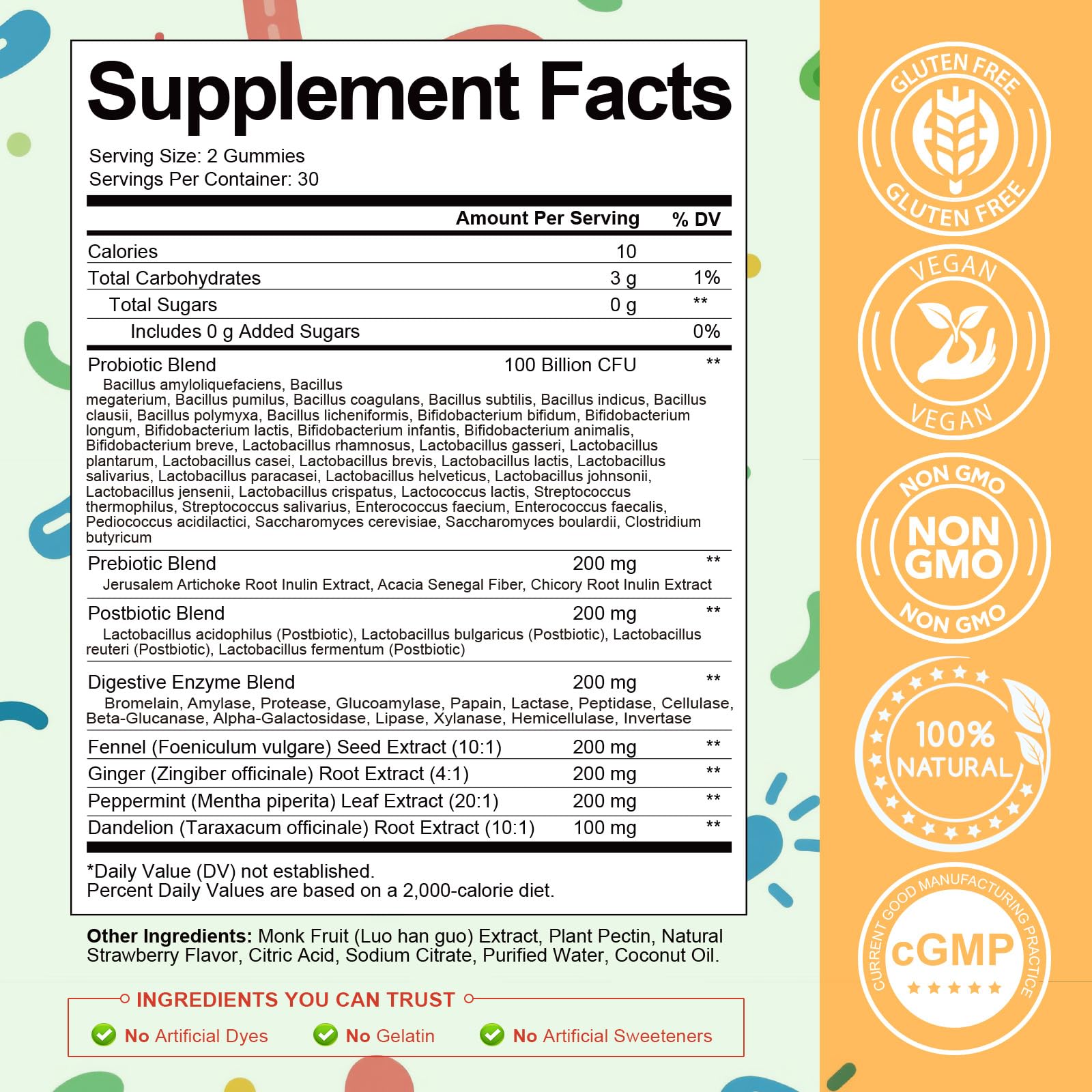 Back nutrition panel of Totaria Sugar Free 5-in-1 Probiotic Gummies