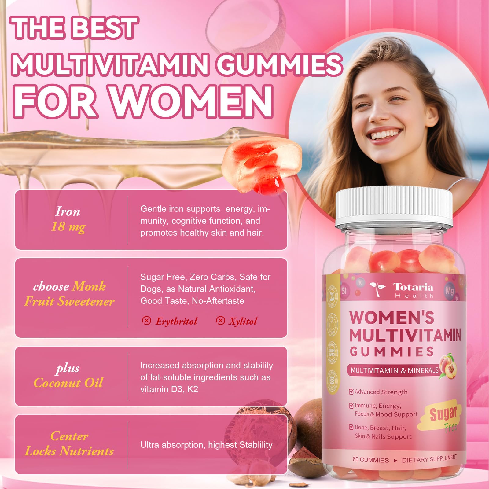 Label highlights essential vitamins and minerals in Totaria gummies