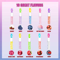 Townley Girl Care Bears lip gloss flavors include cherry, grape, strawberry, and blueberry