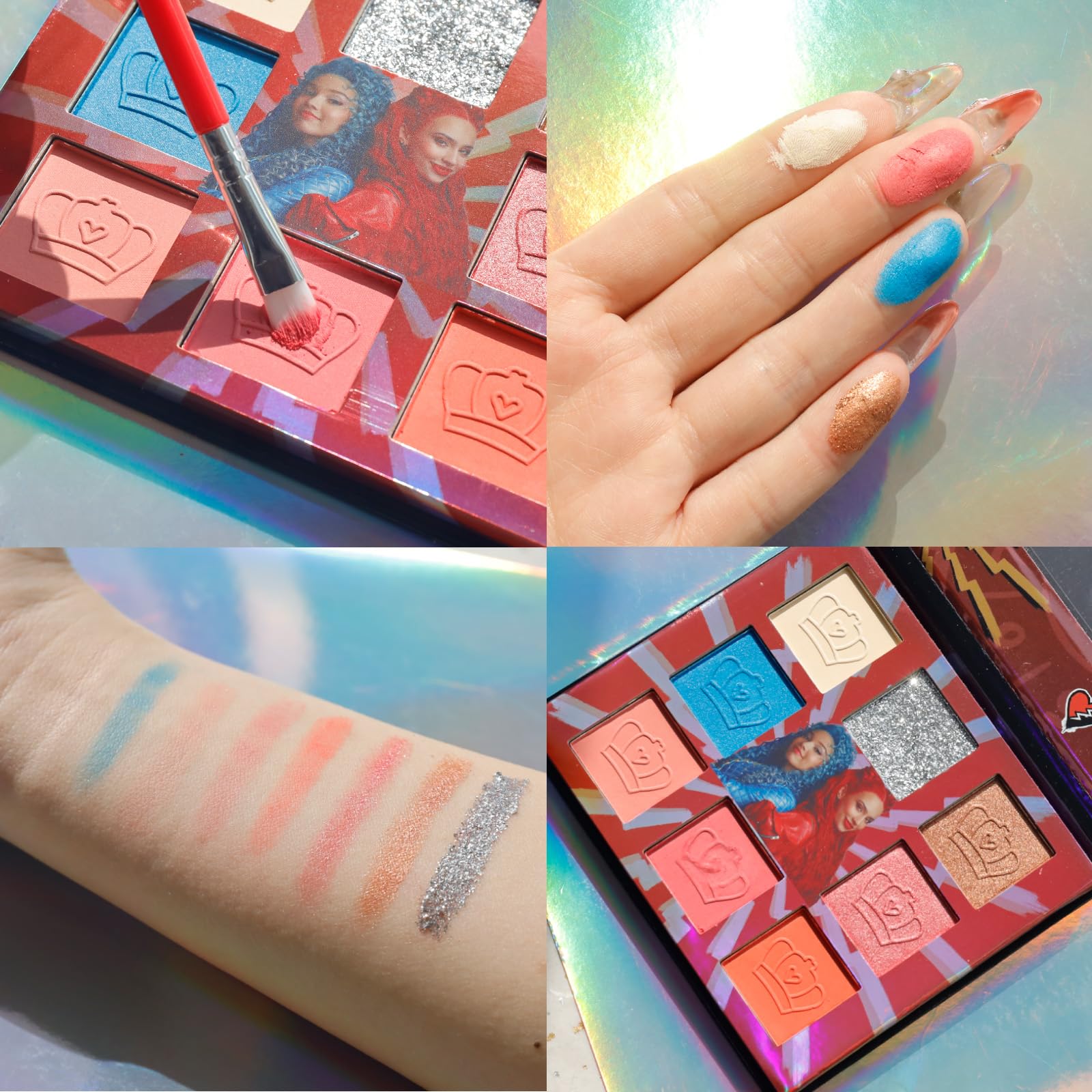 Shimmer and opaque finishes in the Rise of Red palette create party-ready eyes.