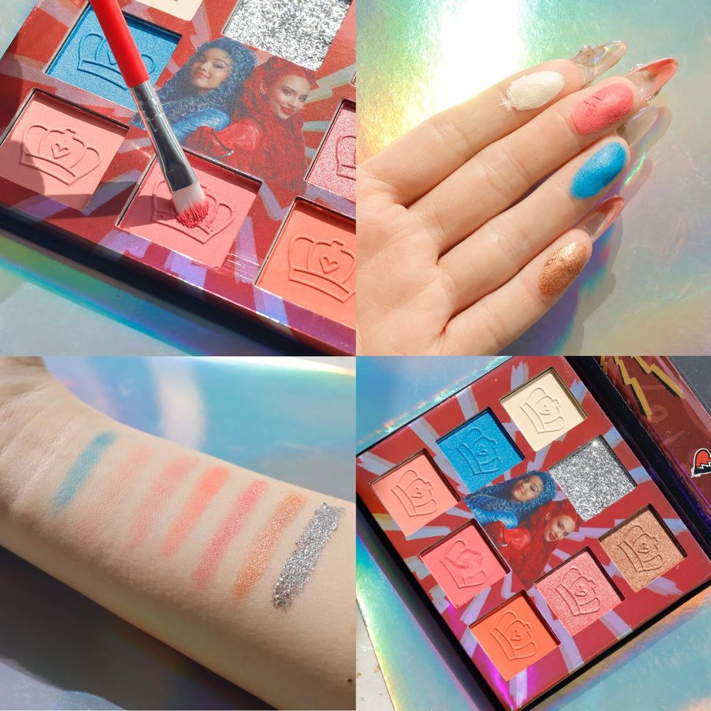 Shimmer and opaque finishes in the Rise of Red palette create party-ready eyes.