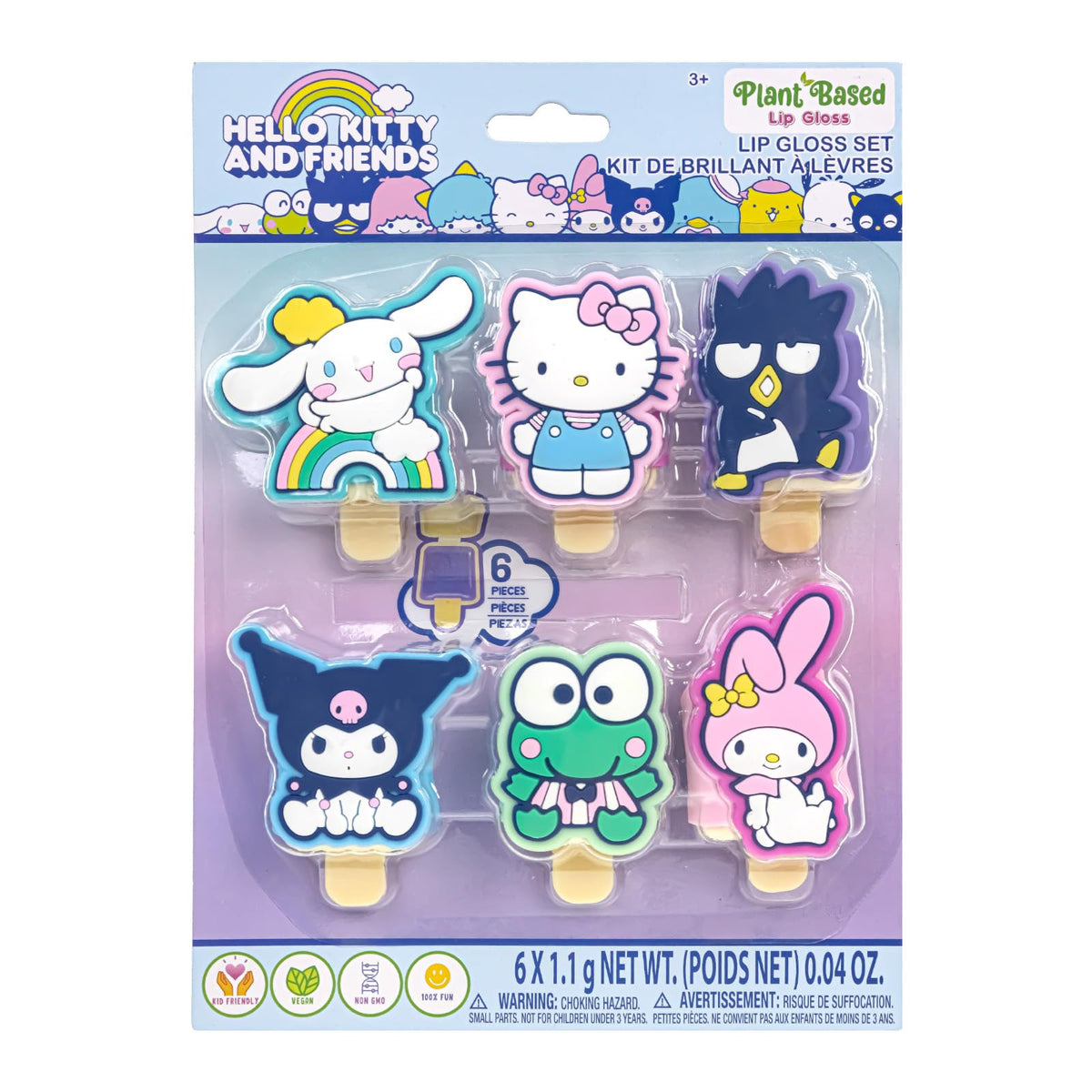 Townley Girl Hello Kitty Pucker Pop set packaging with six fruity glosses for gifting