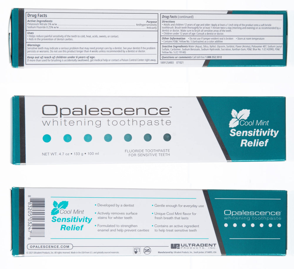 Gluten-free label on Opalescence toothpaste packaging