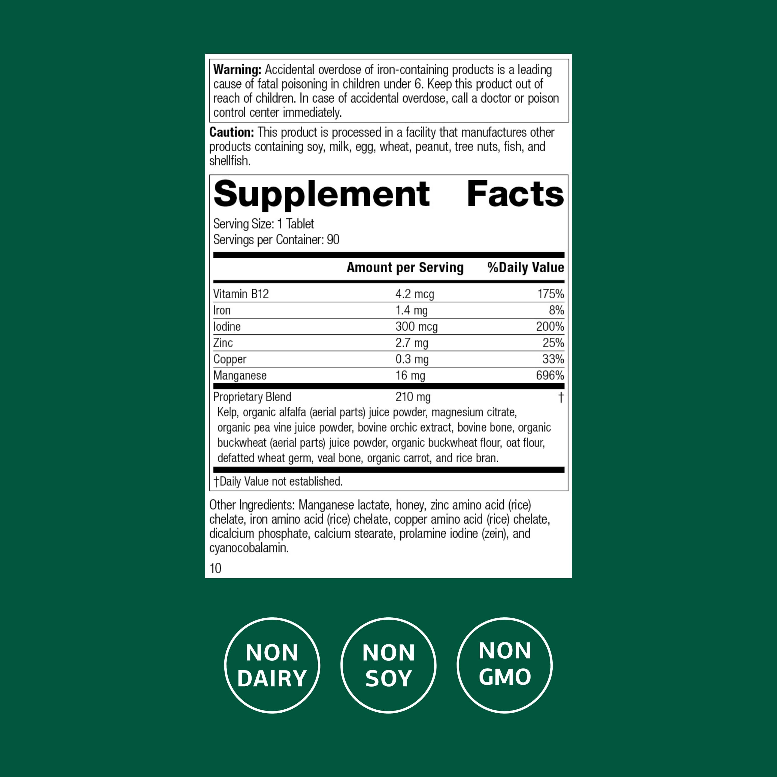 Close-up of Trace Minerals-B12 bottle label highlighting iodine, zinc, and copper