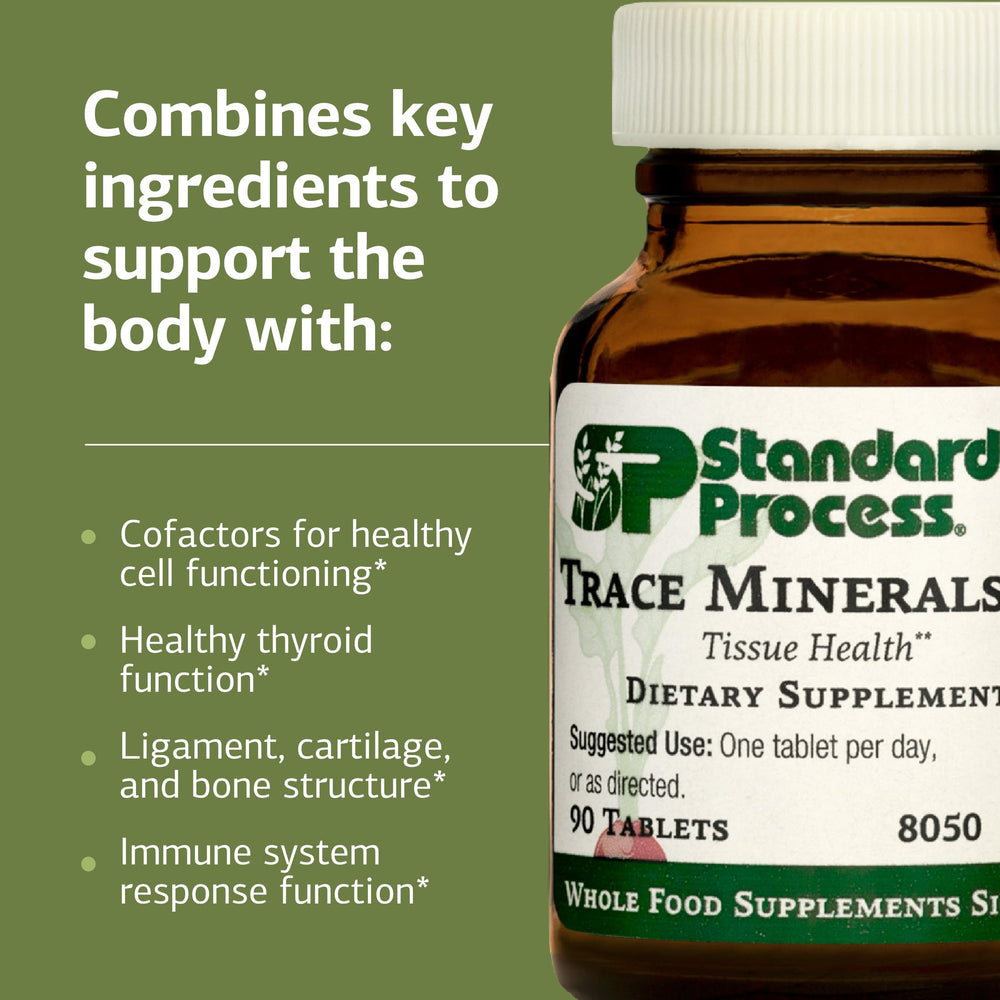 Graphic illustrating trace minerals supporting thyroid function and cell health