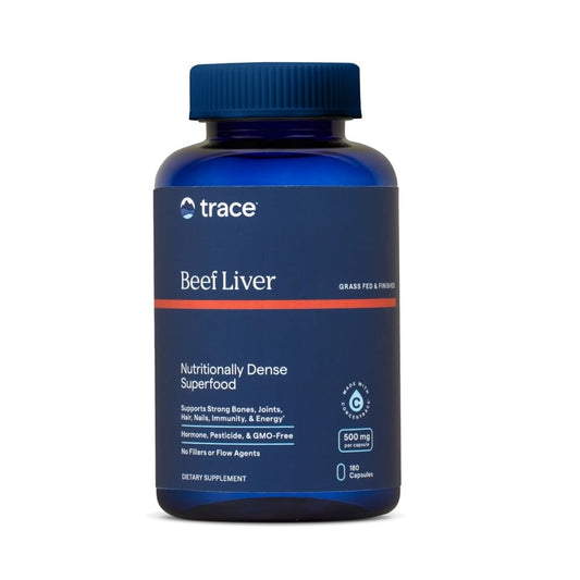 Bottle of Trace Minerals Beef Liver 500mg supplement