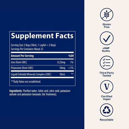 Close-up of fulvic acid and mineral content on label