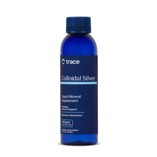 Front view of Trace Minerals Colloidal Silver Liquid bottle (4 oz).