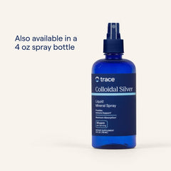 Trace Minerals Colloidal Silver amber bottle on a shelf to preserve freshness