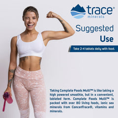 Serving of Trace Minerals Complete Foods Multi tablets with a glass of water