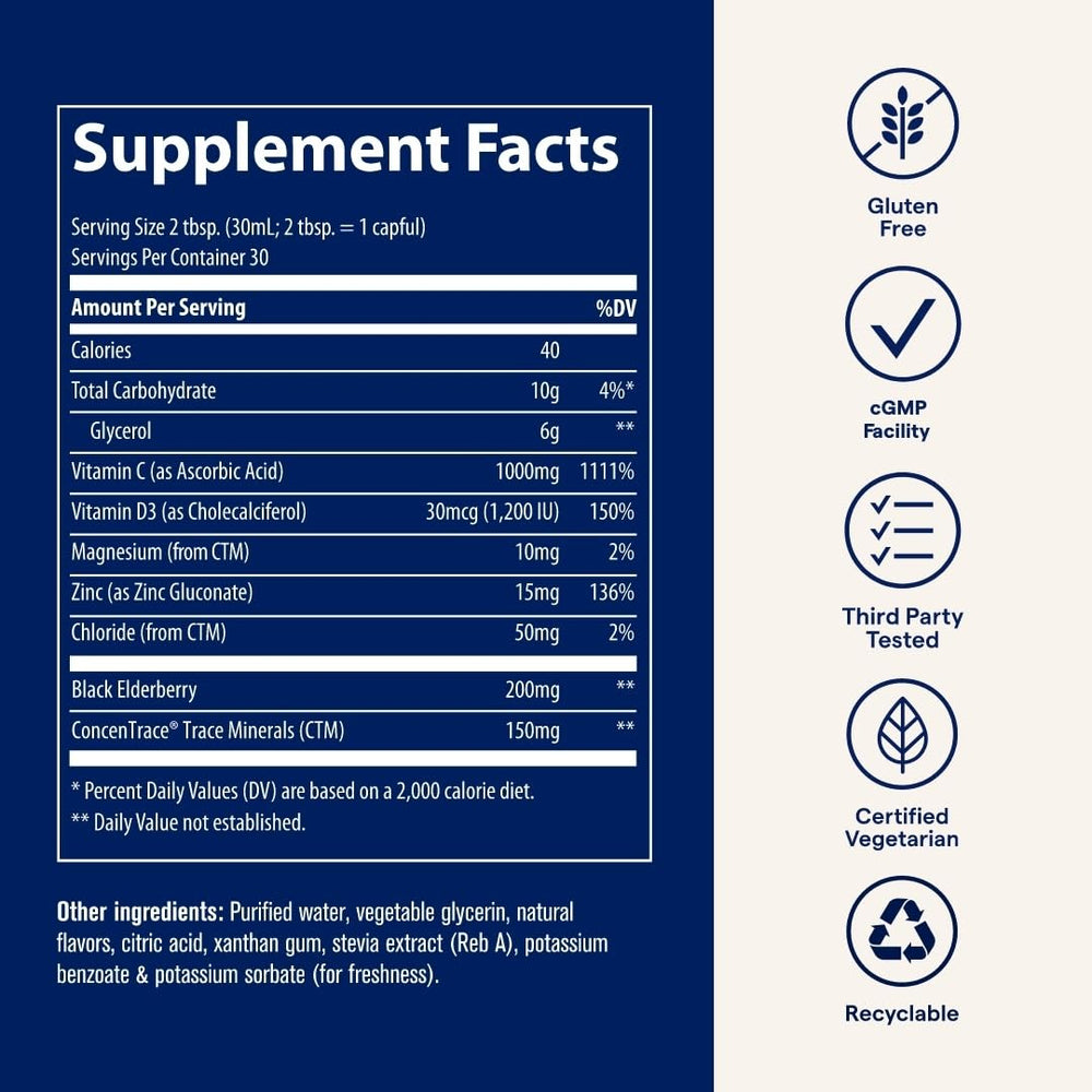 Elderberry and zinc ingredients in Trace Minerals Immunity Plus