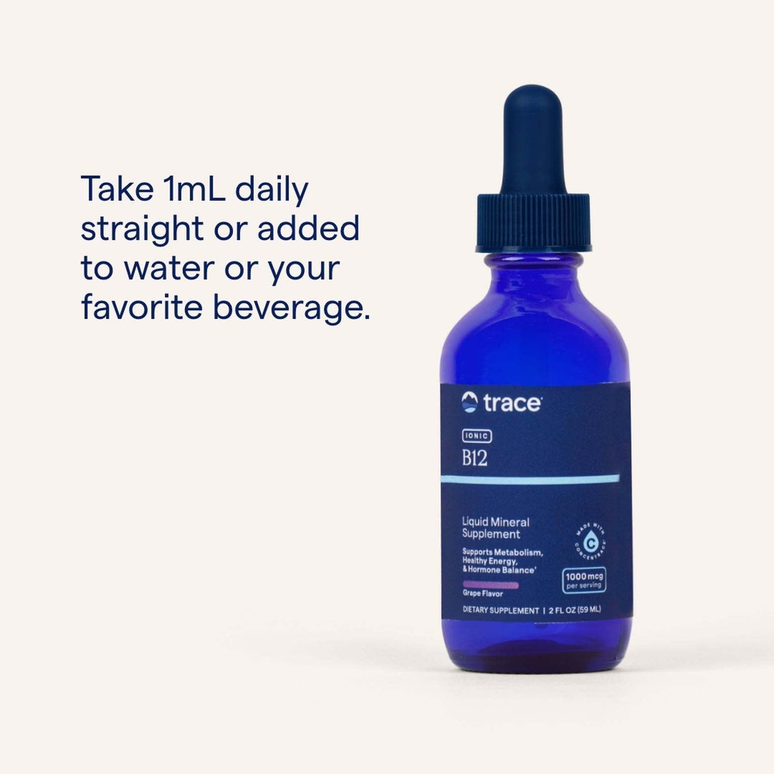 Vegan, gluten-free, unflavored Trace Minerals Ionic B12 liquid