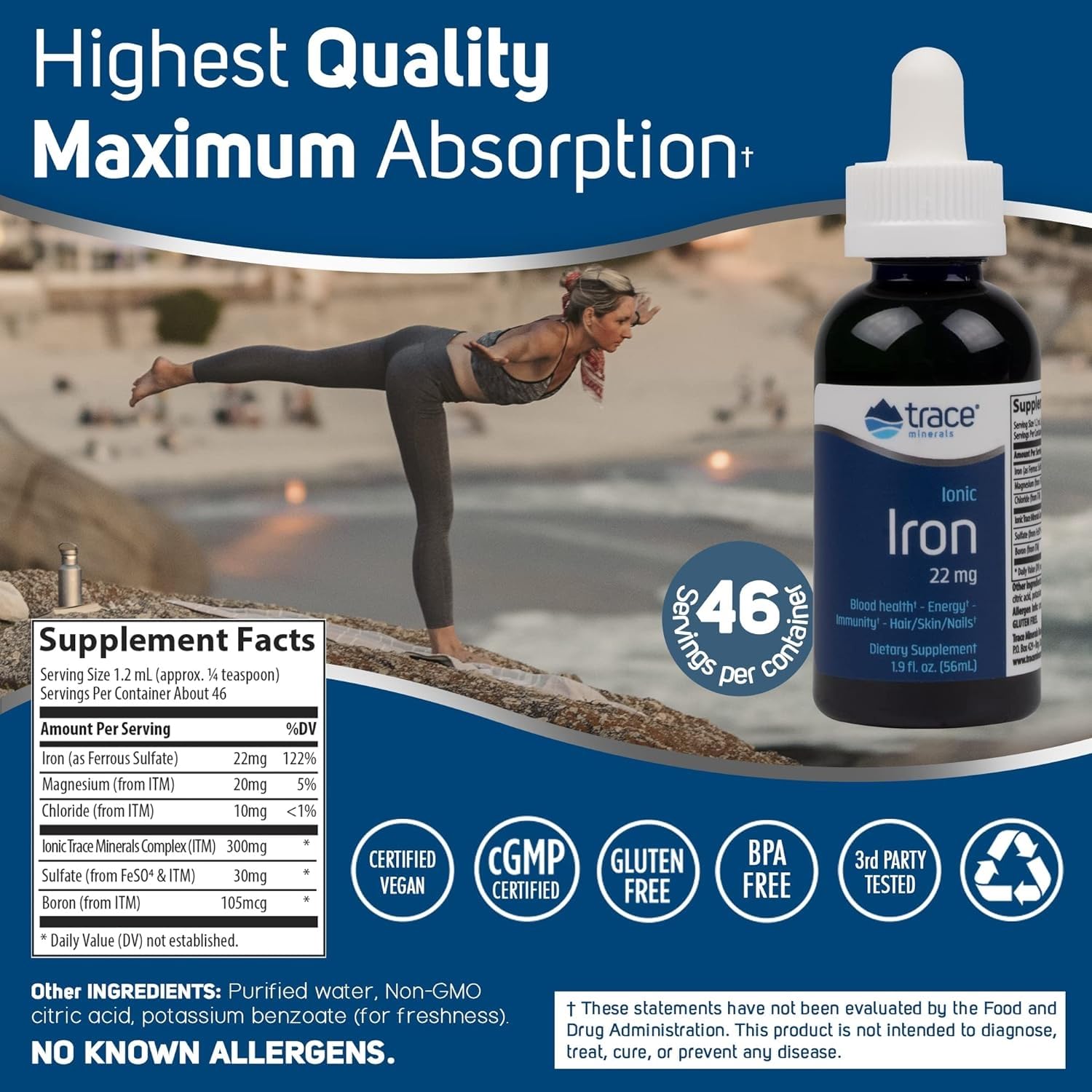 Ionic iron liquid supplement bottle with dropper