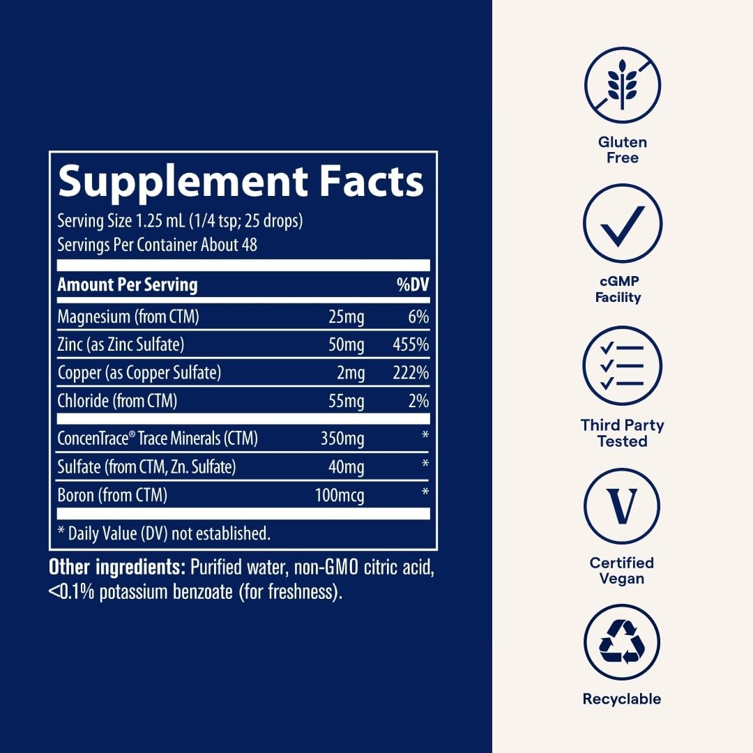 Close-up of Ionic Zinc label showing minerals