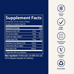 Close-up of dropper dispensing Ionic Zinc liquid