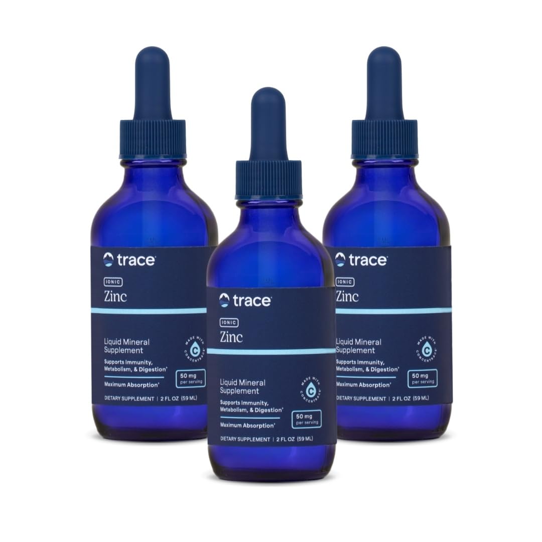 Trace Minerals Ionic Zinc bottle showing 2 oz size in a 3-pack