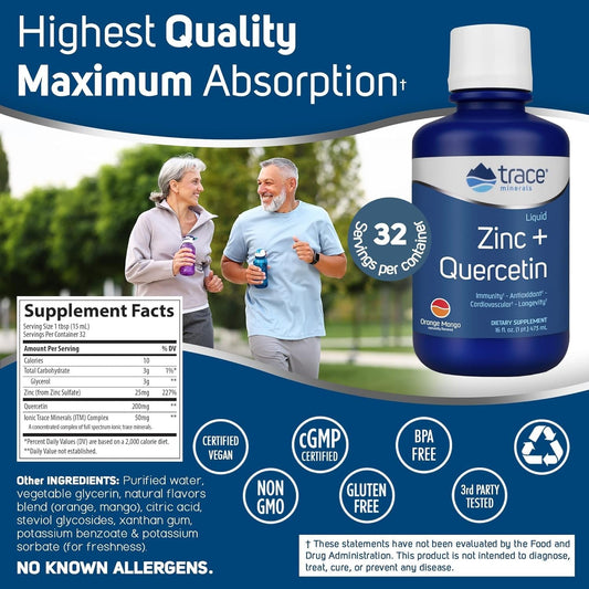 Close-up of Trace Minerals Liquid Zinc Plus Quercetin label on bottle