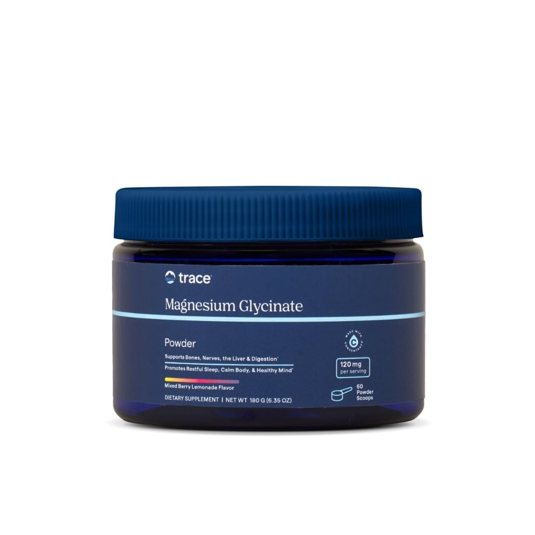 Front view of Trace Minerals Magnesium Glycinate Powder in Berry Lemonade flavor, 180g