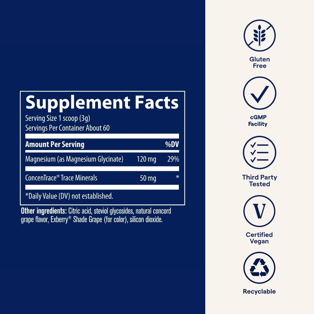 Measuring scoop beside magnesium glycinate powder