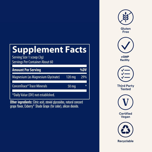 Measuring scoop beside magnesium glycinate powder