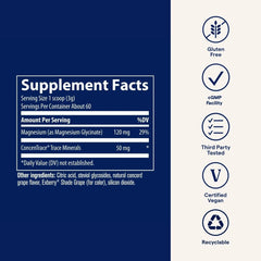 Measuring scoop beside magnesium glycinate powder