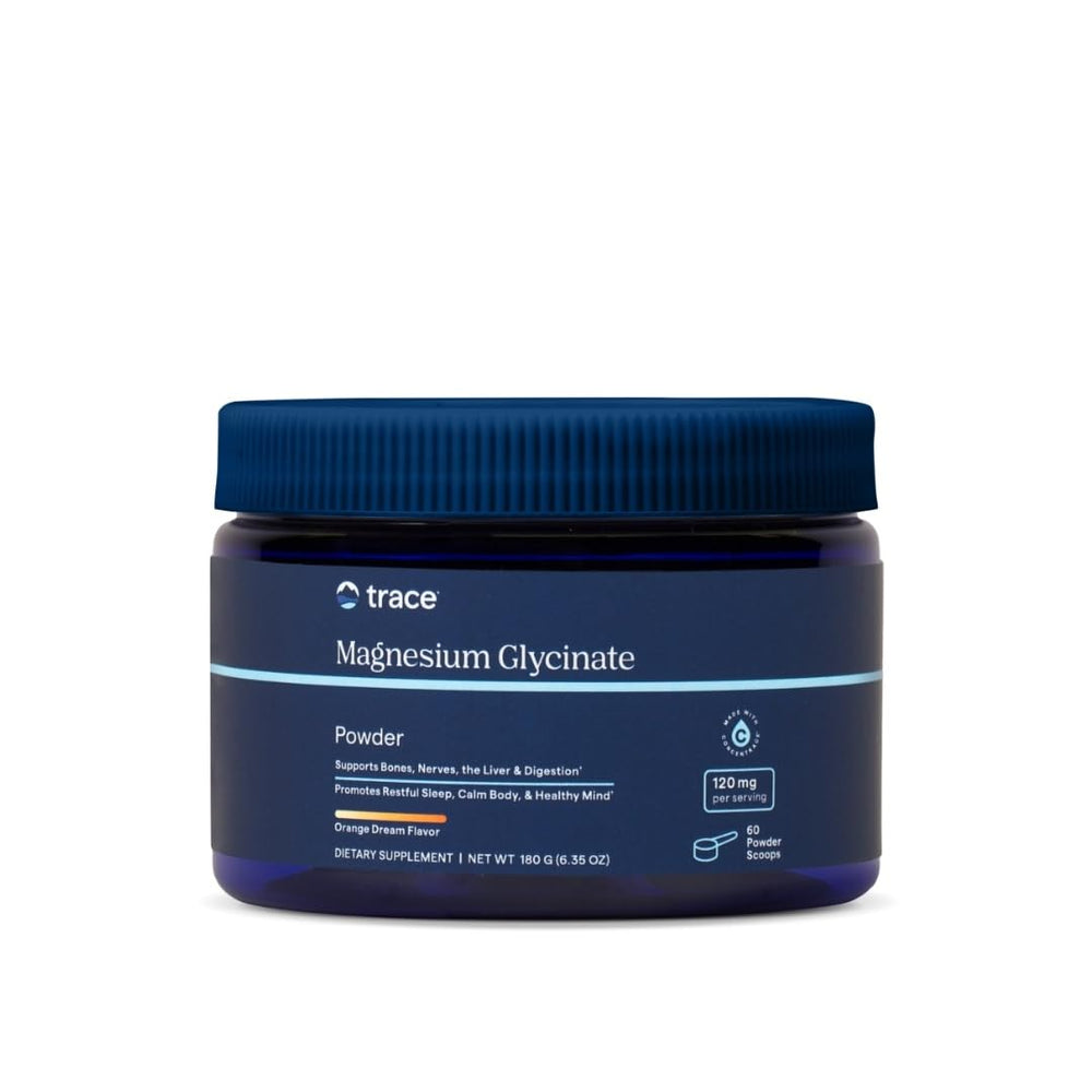 Canister of Trace Minerals Magnesium Glycinate Powder in Orange Dream flavor, 180g