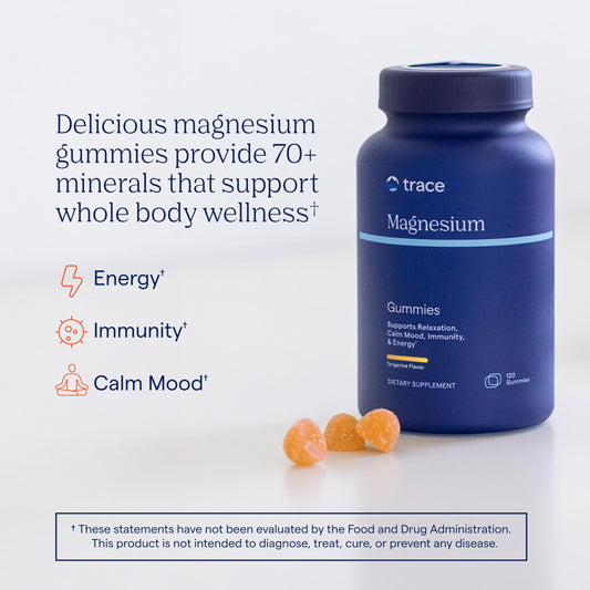 Close-up of peach flavored magnesium gummies