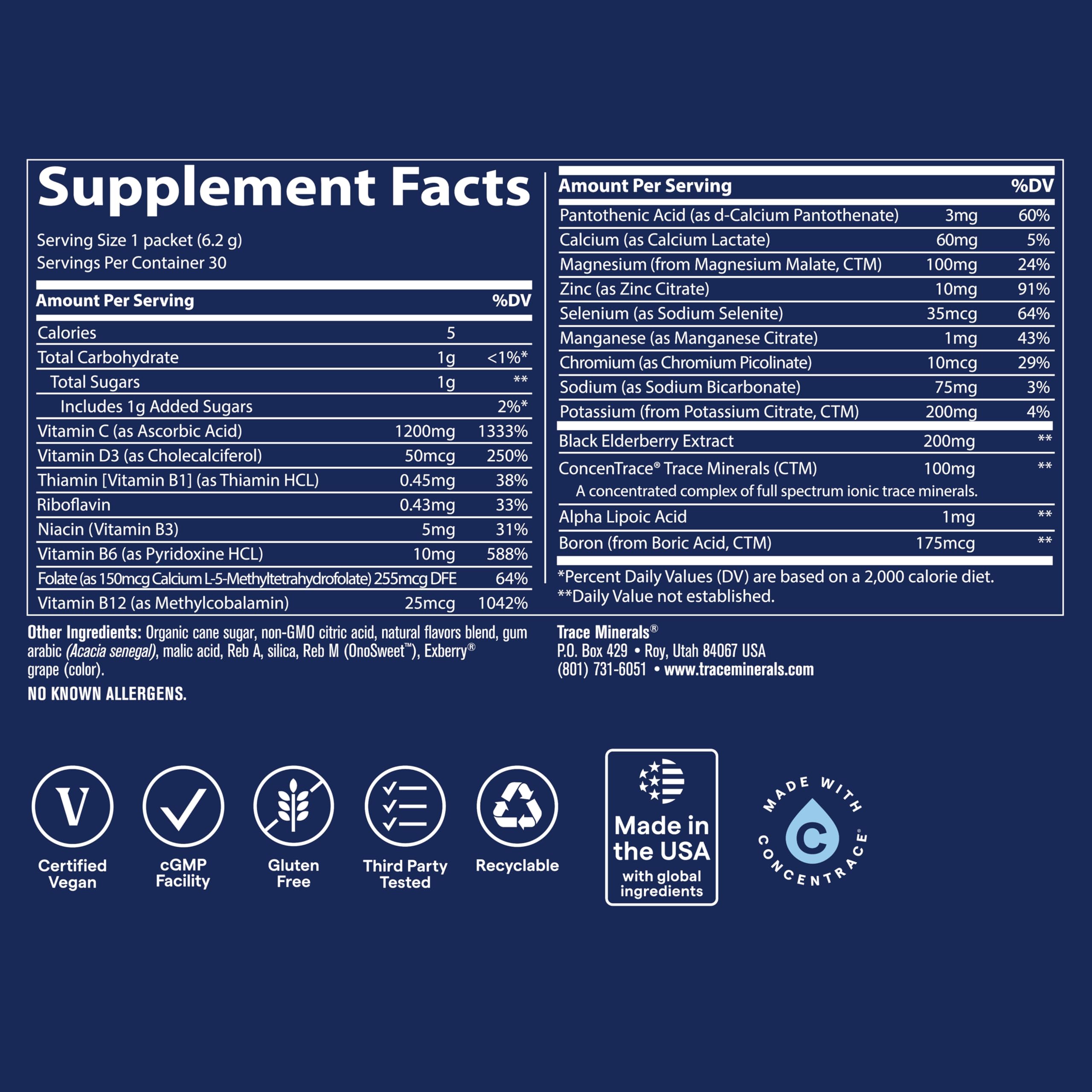 Close-up view of vitamin C and trace minerals