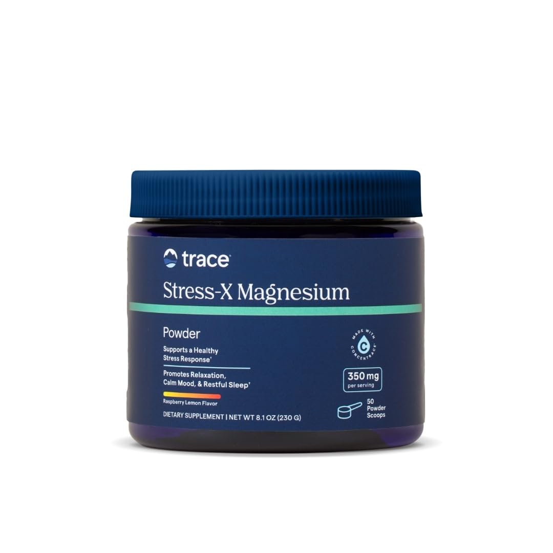 Trace Minerals Stress-X Magnesium Powder Raspberry Lemon canister, 8.5 oz