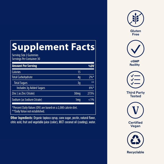 Bottle of Trace Minerals Zinc Gummy with elderberry flavor