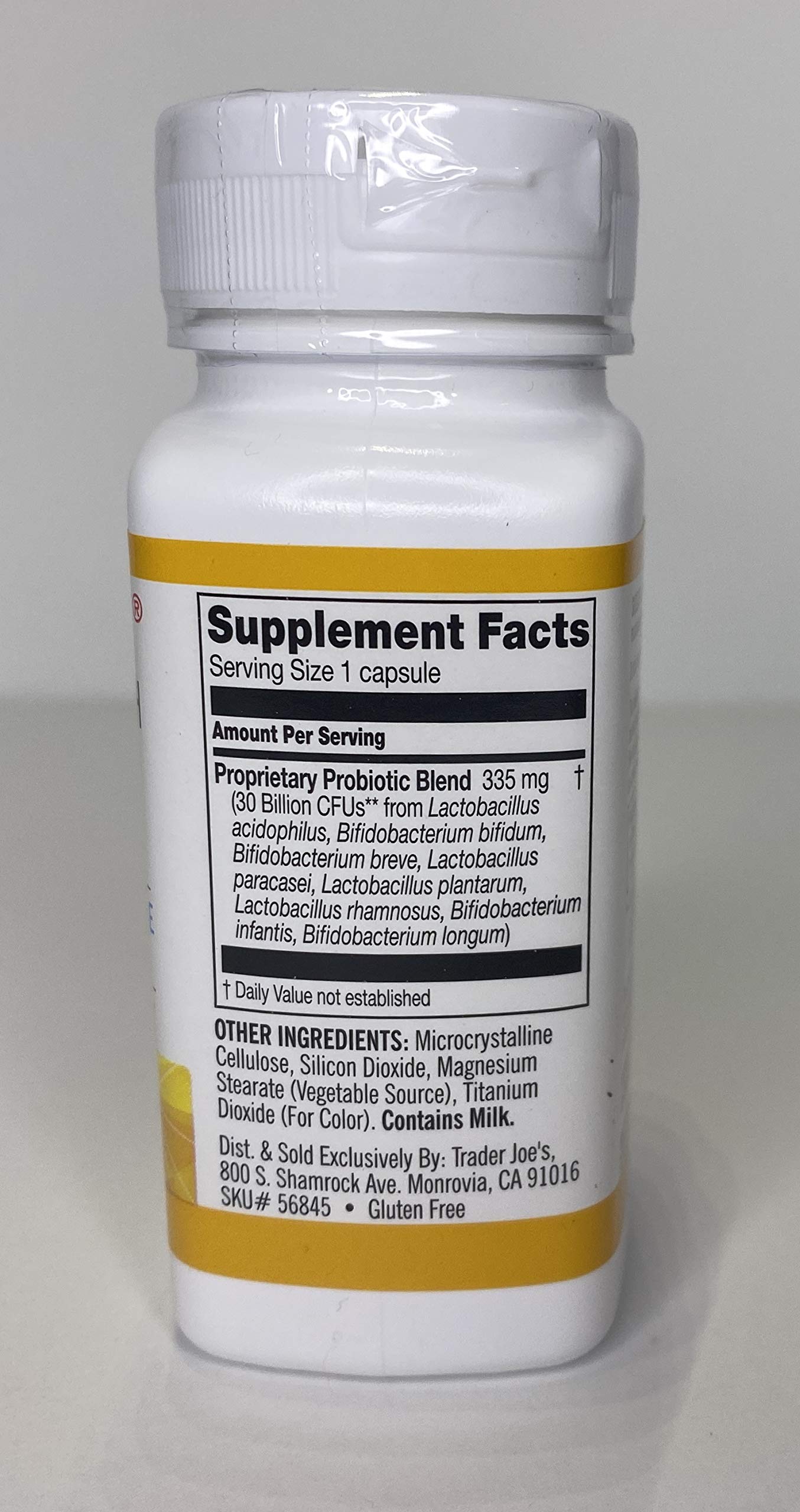 Top view of Trader Joe's Advanced Strength Probiotic bottle