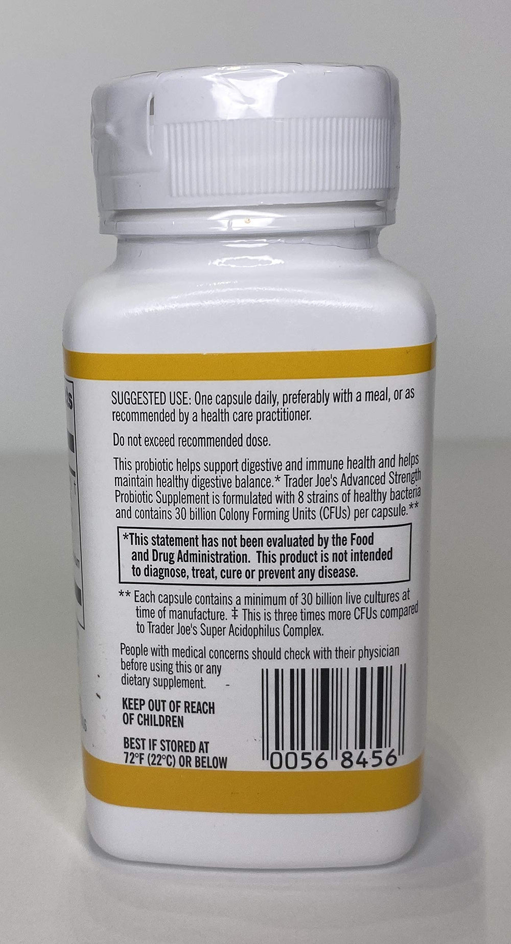 Ingredient panel of Trader Joe's Advanced Strength Probiotic