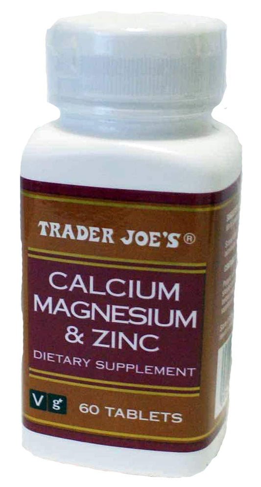 Bottle of Trader Joe's Calcium Magnesium & Zinc 60 tablets