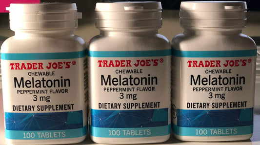 Front view of Trader Joe's Chewable Melatonin Peppermint Flavor 3mg tablets - 100 count