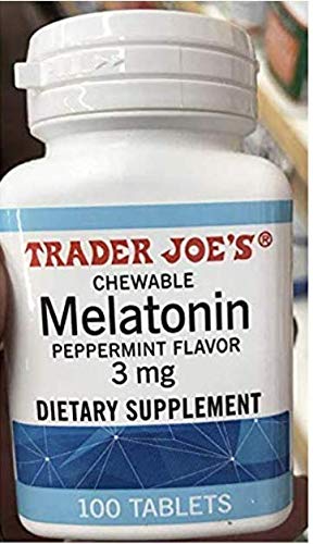 Product pack shot: Trader Joe's 3-Pack Chewable Melatonin Peppermint Flavor 3mg, 100 tablets