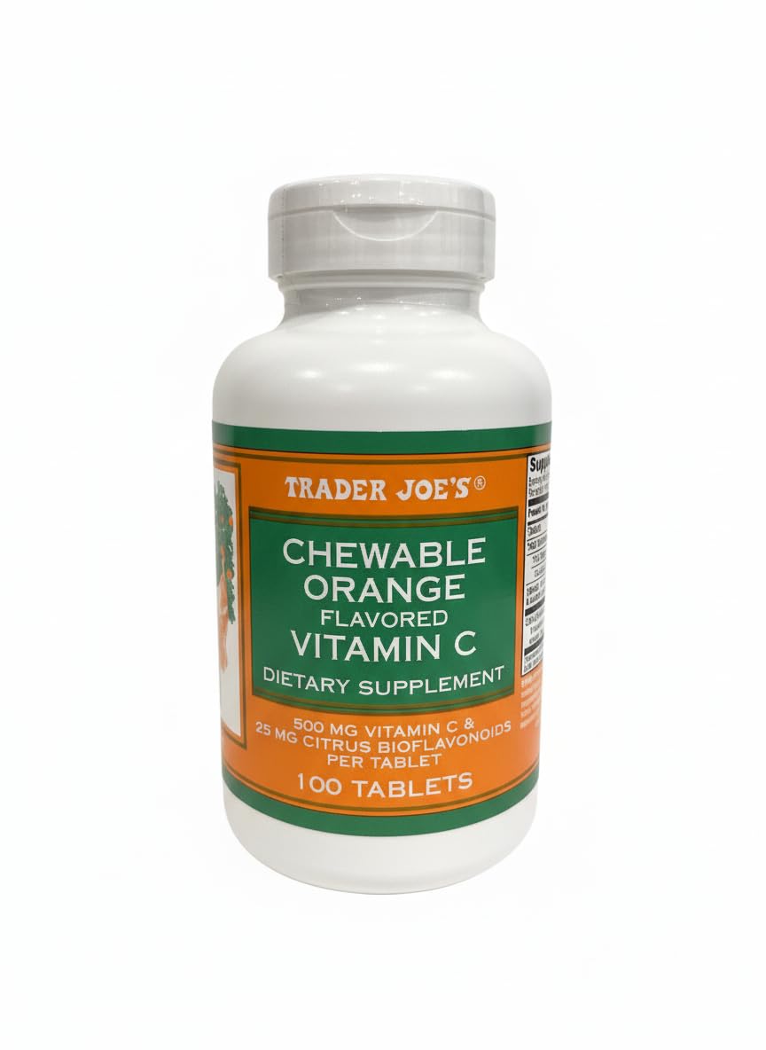 Trader Joe's Chewable Orange Flavored Vitamin C bottle front view