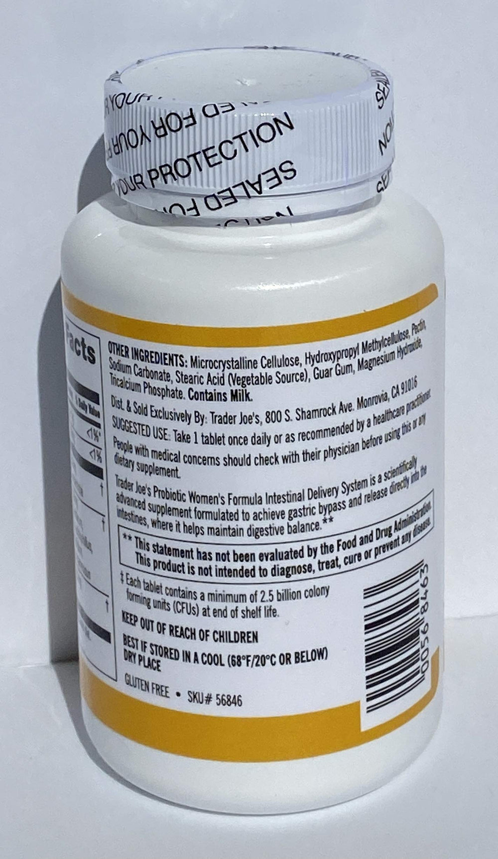 Label for Trader Joe's Probiotic Women's Formula showing CFU information