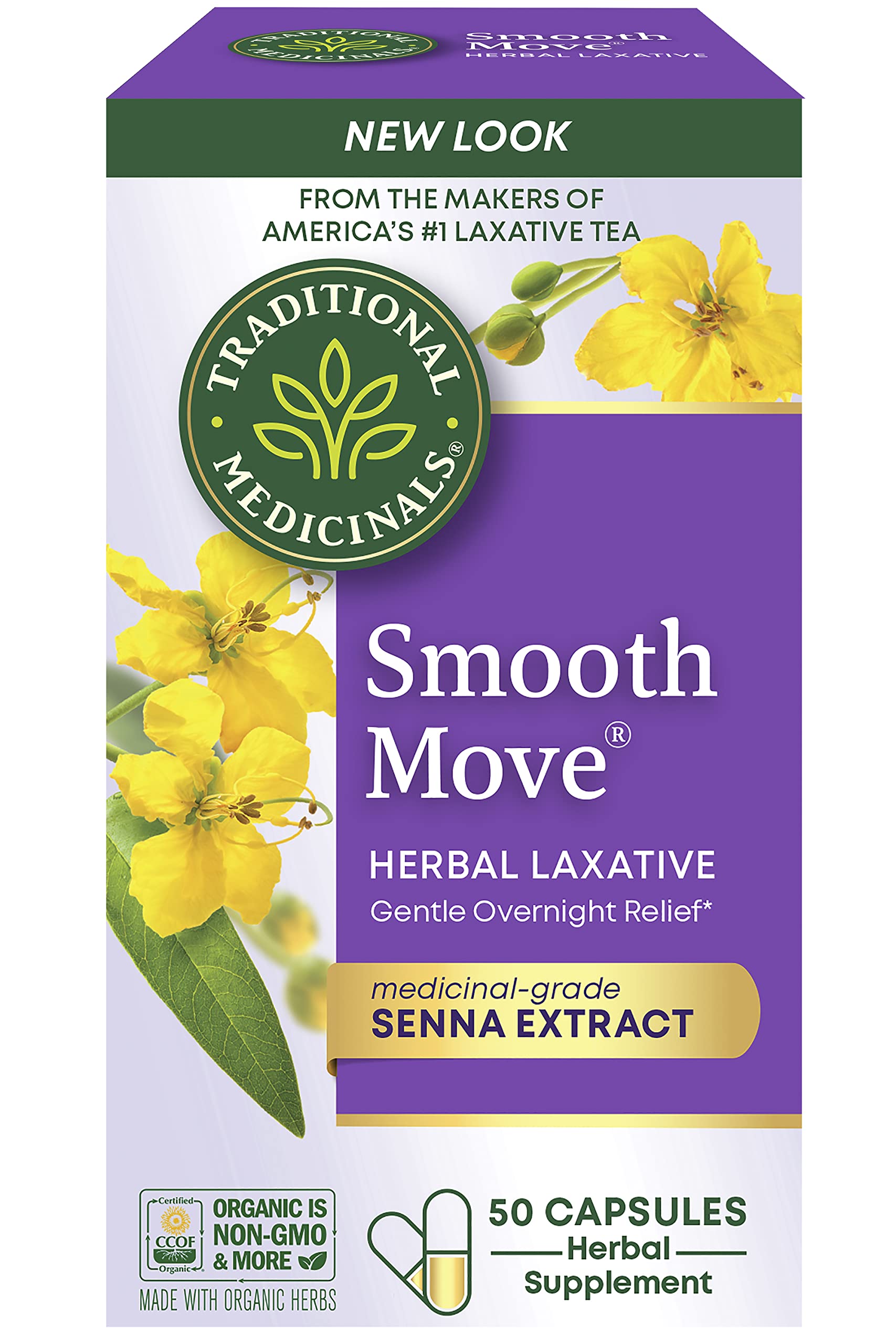 Traditional Medicinals Smooth Move packaging showing herbal relief and organic certification