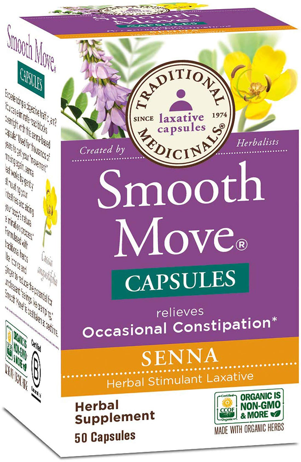 Bottle of Traditional Medicinals Smooth Move Senna 50 Capsules