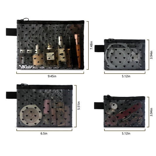 TRAKWAN mesh bags interior view reveals transparent pockets for quick item locating during travel