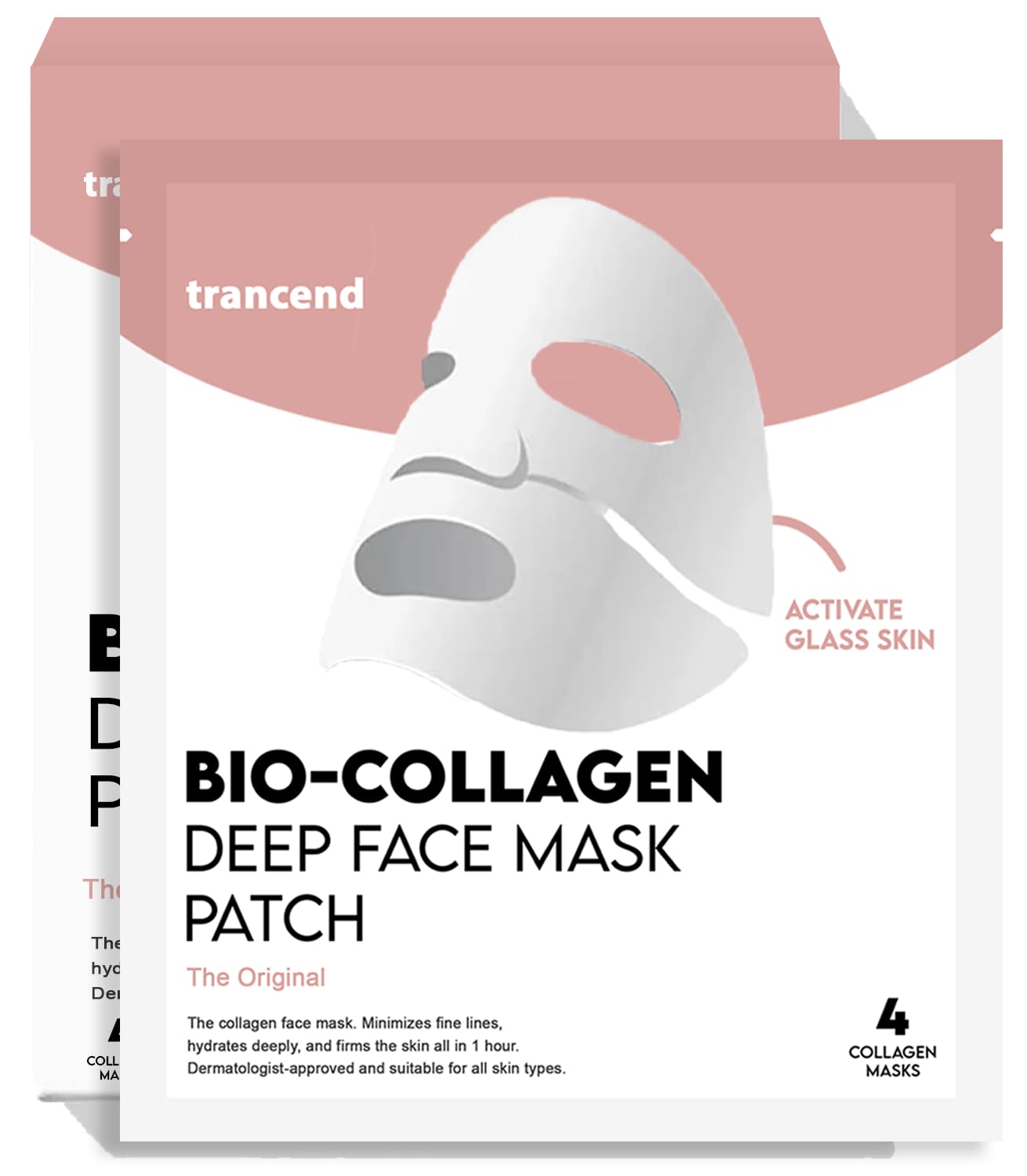 Trancend Real Deep Collagen Face Mask packaging showcases hydrogel sheet hydration.