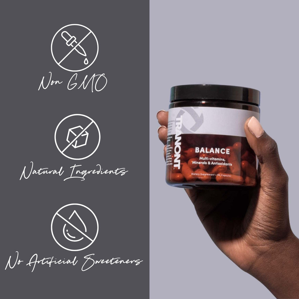 Gluten-free and vegetarian Tranont Balance supplement label