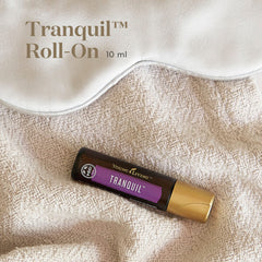 Tranquil essential oil roll-on bottle back view with label