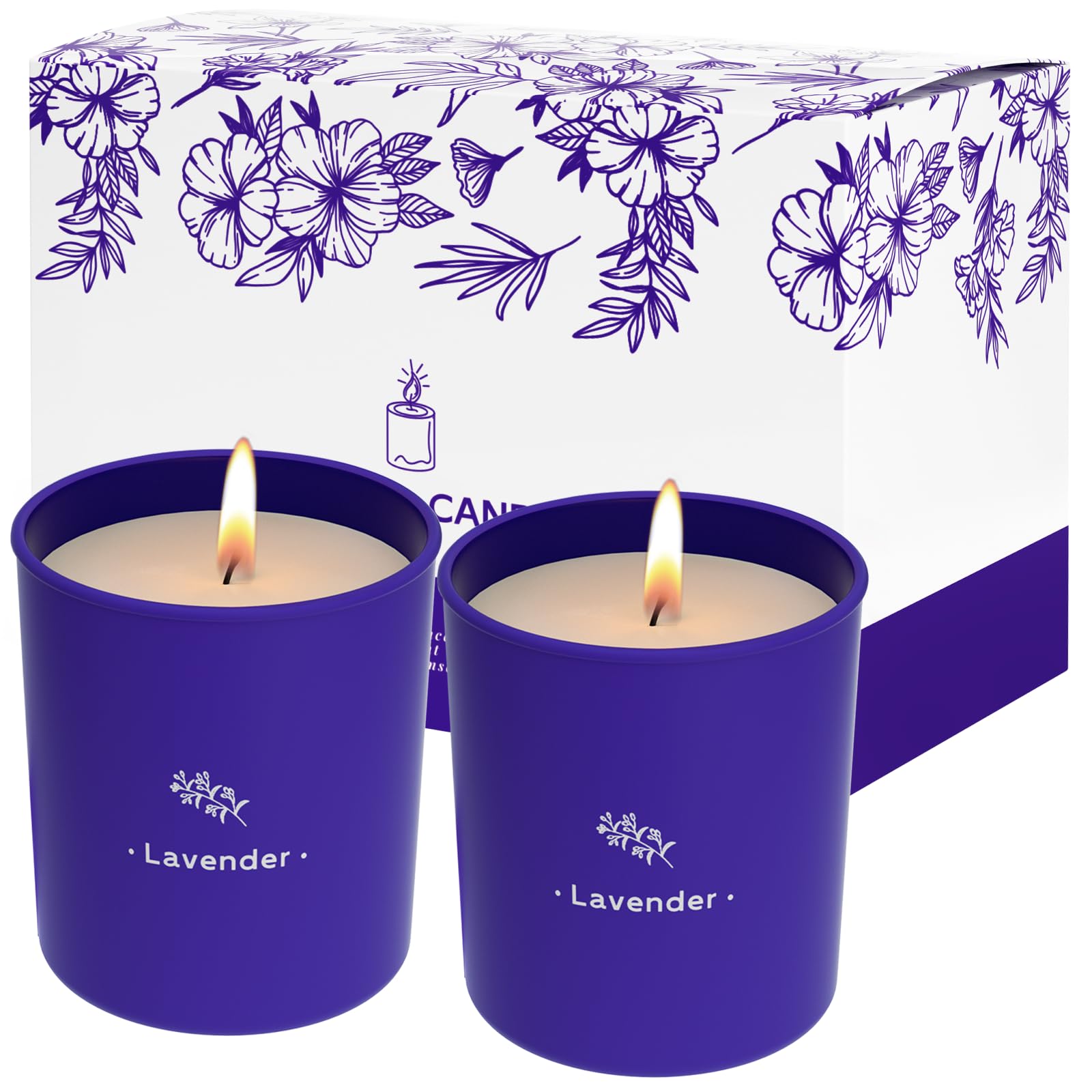 TranquilBliss lavender candle in a purple 8 oz glass jar