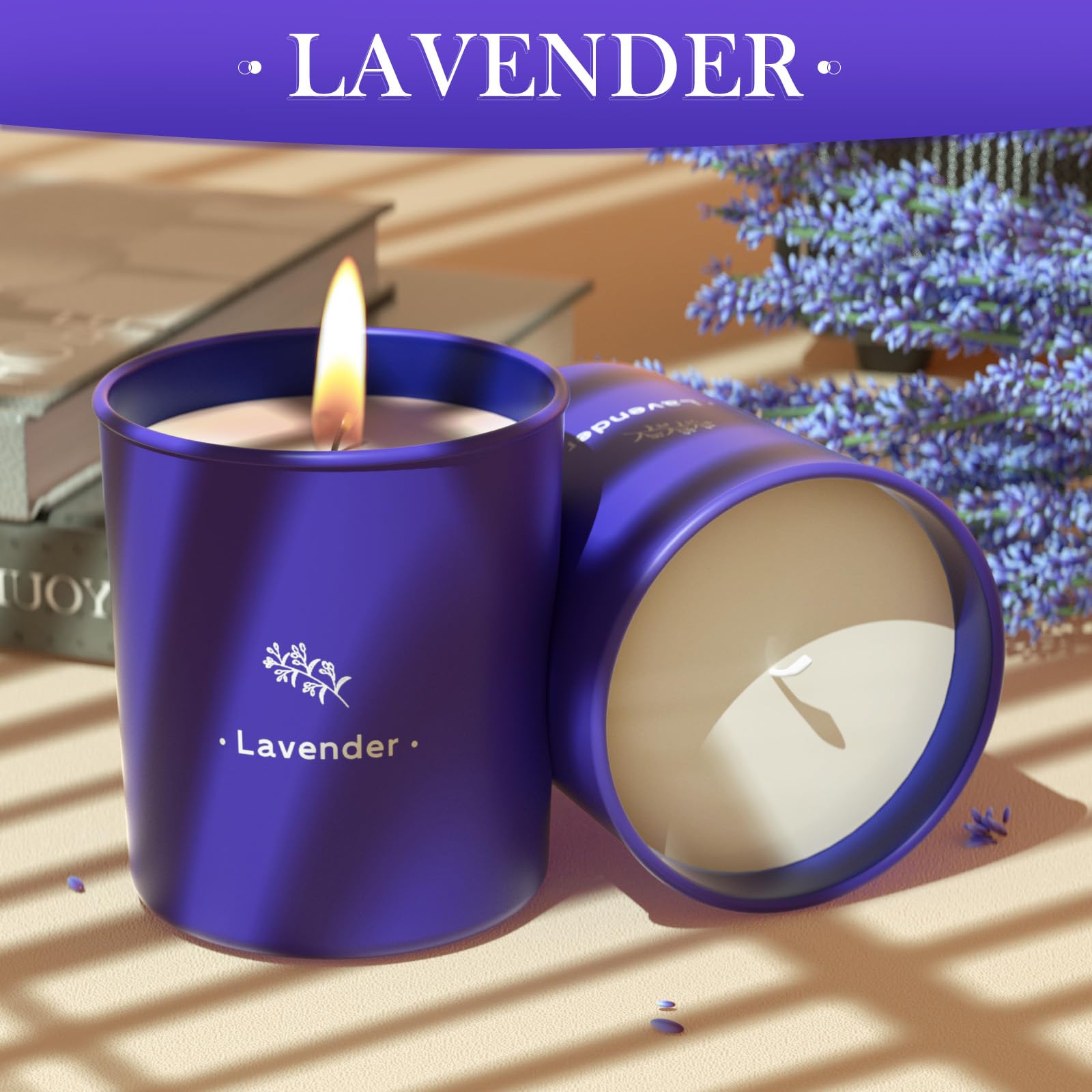 Close-up of lavender candle with cotton wick