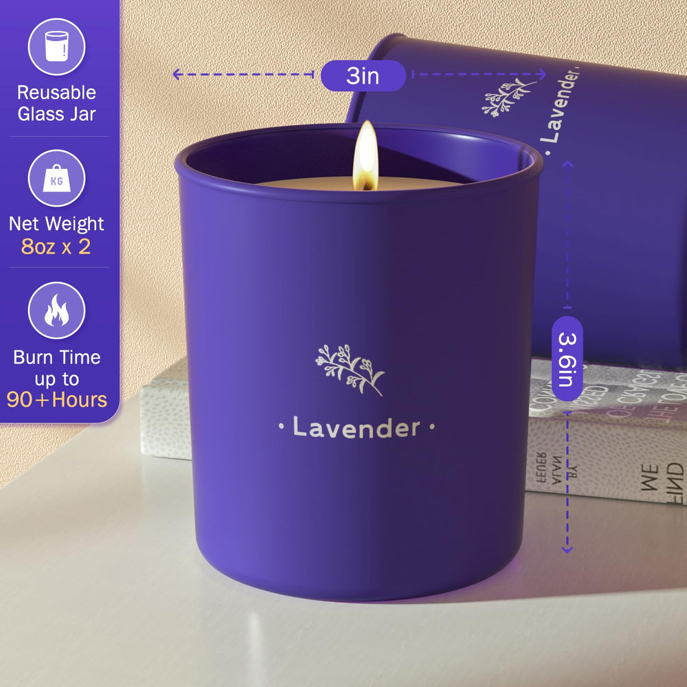 Purple glass jar candle on a decorative surface