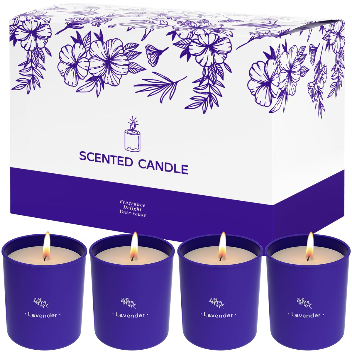 TranquilBliss lavender candle in 8 oz purple glass jar